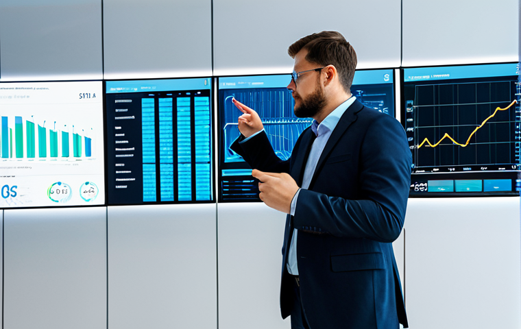 A professional energy manager, fully clothed in a modest business suit, standing in a sophisticated control room of a smart building. Large transparent screens display intricate real-time energy data visualizations, including dynamic graphs, charts, and flow diagrams, indicating electricity consumption, temperature, and occupancy from IoT sensors throughout the building. The manager is observing the data with a focused expression, gesturing towards a section of the screen, illustrating insightful analysis. The setting is modern and clean, with subtle glowing accents from the technology. The image emphasizes high-tech energy management and efficiency. perfect anatomy, correct proportions, natural pose, well-formed hands, proper finger count, natural body proportions, professional photography, high quality, safe for work, appropriate content, fully clothed, professional dress, appropriate attire, professional.